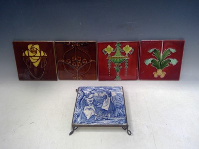 Lot 66 - Victorian Ceramic Tiles and Teapot Stand.