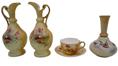 Lot 90 - A Royal Worcester blush ivory cup and saucer,...