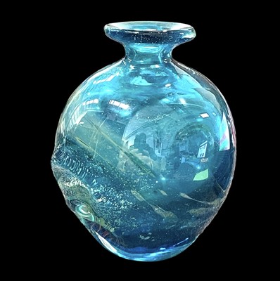 Lot 87 - A heavy Mdina blue glass vase, 14cm in height.