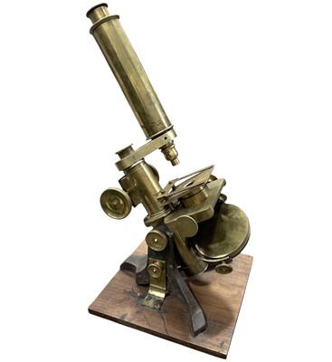 Lot 82 - A Victorian brass monocular microscope,...