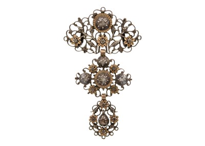 Lot 72 - An Iberian 18th/19th century gold and silver mounted lace brooch with diamonds.