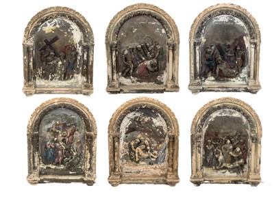 Lot 54 - A Group of six cast plaster plaques from The Stations of The Cross.