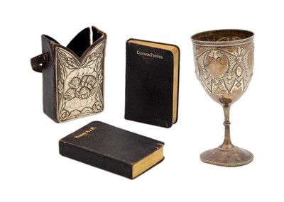 Lot 133 - A Victorian silver goblet by William Evans, and a silver mounted prayer book holder.