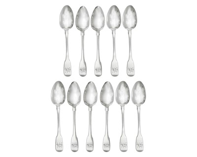 Lot 156 - A George IV to Victoria silver harlequin set of eleven fiddle pattern teaspoons.