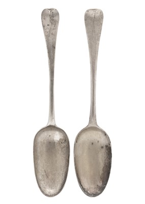 Lot 115 - Two George II silver table spoons by James Smith I.