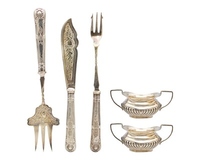 Lot 117 - A pair of Victorian silver cruets by L. Bennet & Co. together with a fish cutlery set.