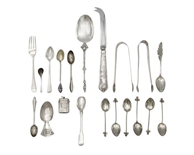 Lot 166 - A selection of silver hallmarked and white metal cutlery, together with a vesta case.