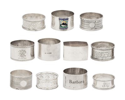 Lot 178 - A collection of eleven various hallmarked silver napkin rings.