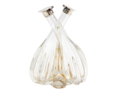 Lot 181 - A Victorian silver-mounted glass double oil and vinegar bottle by John Round & Son Ltd.