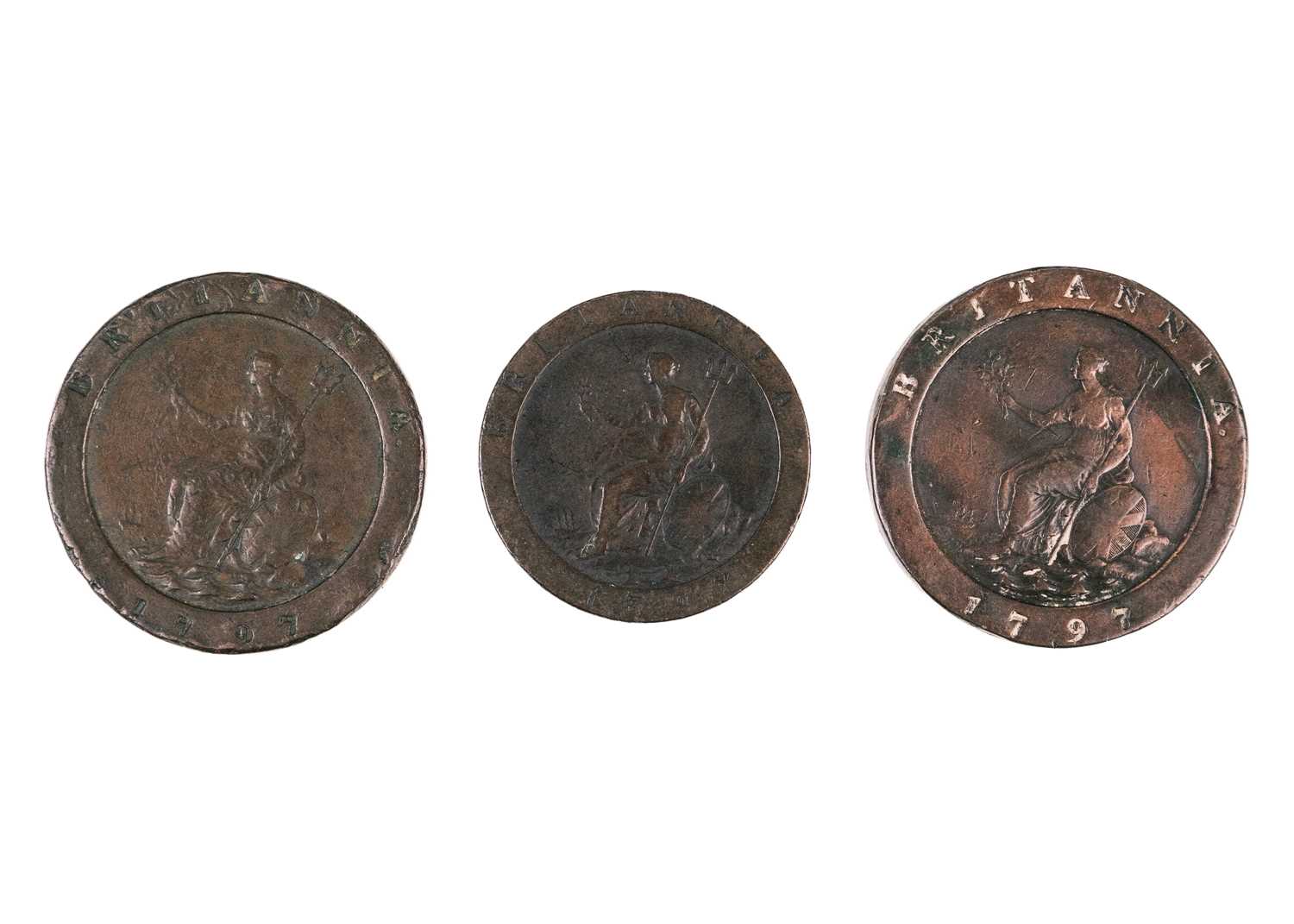 Lot 8 - Two George III 'cartwheel' twopence coins and a 1797 penny.