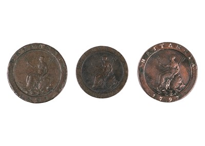 Lot 8 - Two George III 'cartwheel' twopence coins and a 1797 penny.