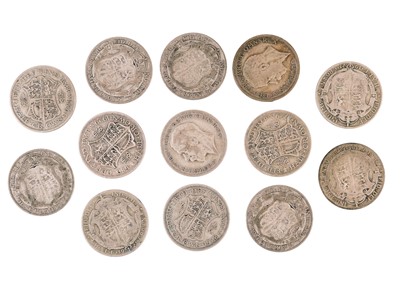 Lot 10 - A collection of 13 George V, .500 silver, half crown coins.