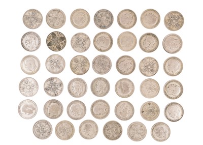 Lot 123 - A collection of 41 GB pre-decimal George V one florin .500 silver coins.