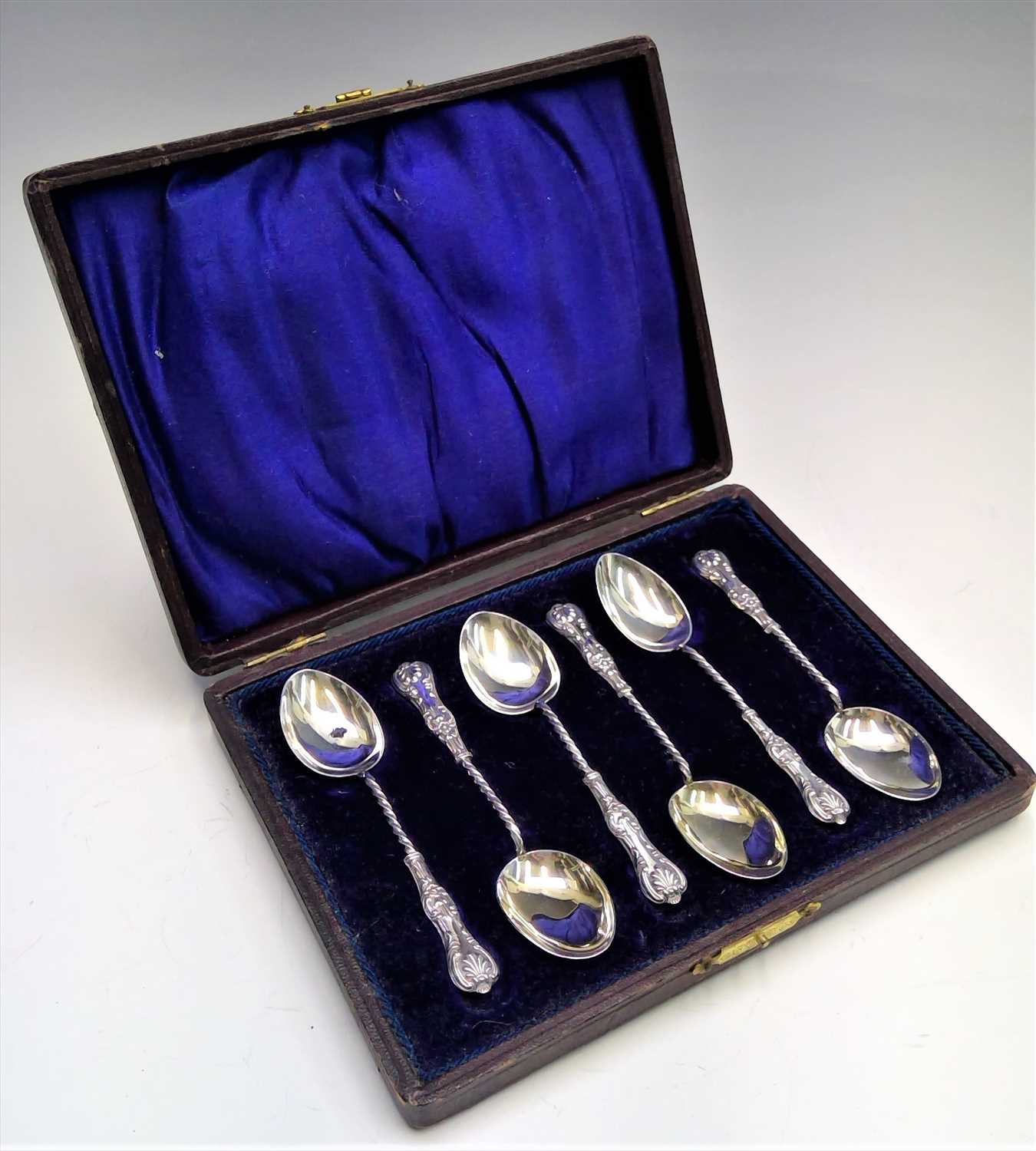 Lot 2038 - A cased set of six silver spoons, Birmingham...