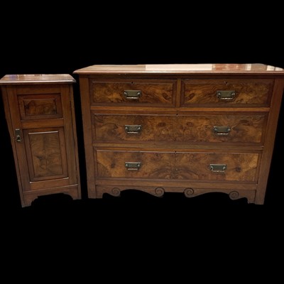 Lot 43 - A four-drawer mahogany and walnut veneered...