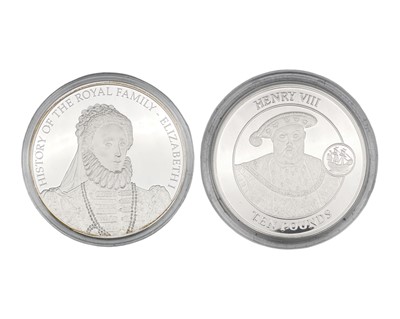 Lot 87 - Two 5oz silver proof coins 'History of the Royal Family' - Elizabeth I and Henry VIII.