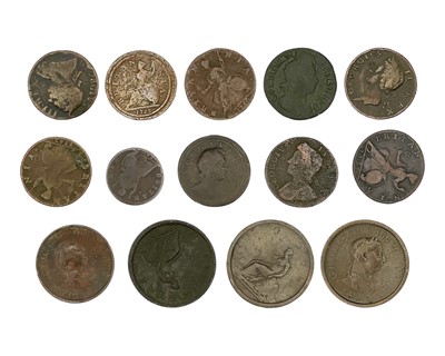 Lot 92 - A collection of fourteen 18th-century copper pennies and halfpennies.