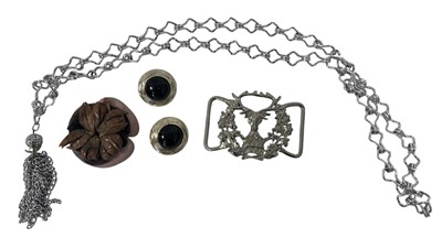 Lot 221 - A Scottish buckle, a white metal necklace, a...