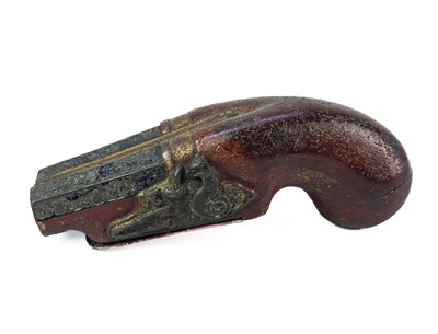 Lot 12 - A novelty painted metal snuffbox fashioned as a double barrelled flintlock pistol