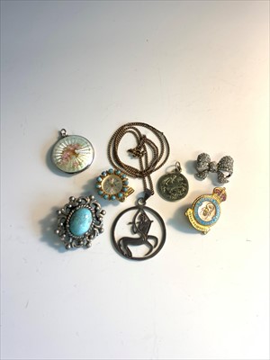 Lot 2592 - A Mexican silver pendant, an enamelled silver...