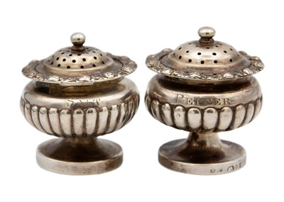 Lot 213 - A pair of Indian mid-19th century colonial silver salt and pepper casters by Hamilton & Co, Calcutta.