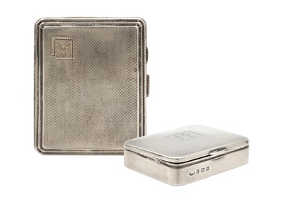 Lot 257 - A George VI silver cigarette case and a hinge lidded snuff box.