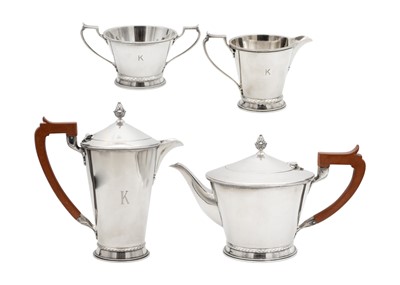 Lot 296 - An Art Deco silver four-piece tea and coffee set by Mappin & Webb.