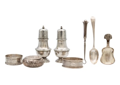 Lot 201 - A pair of Victorian silver casters by George Nathan & Ridley Hayes, and assorted silver items.