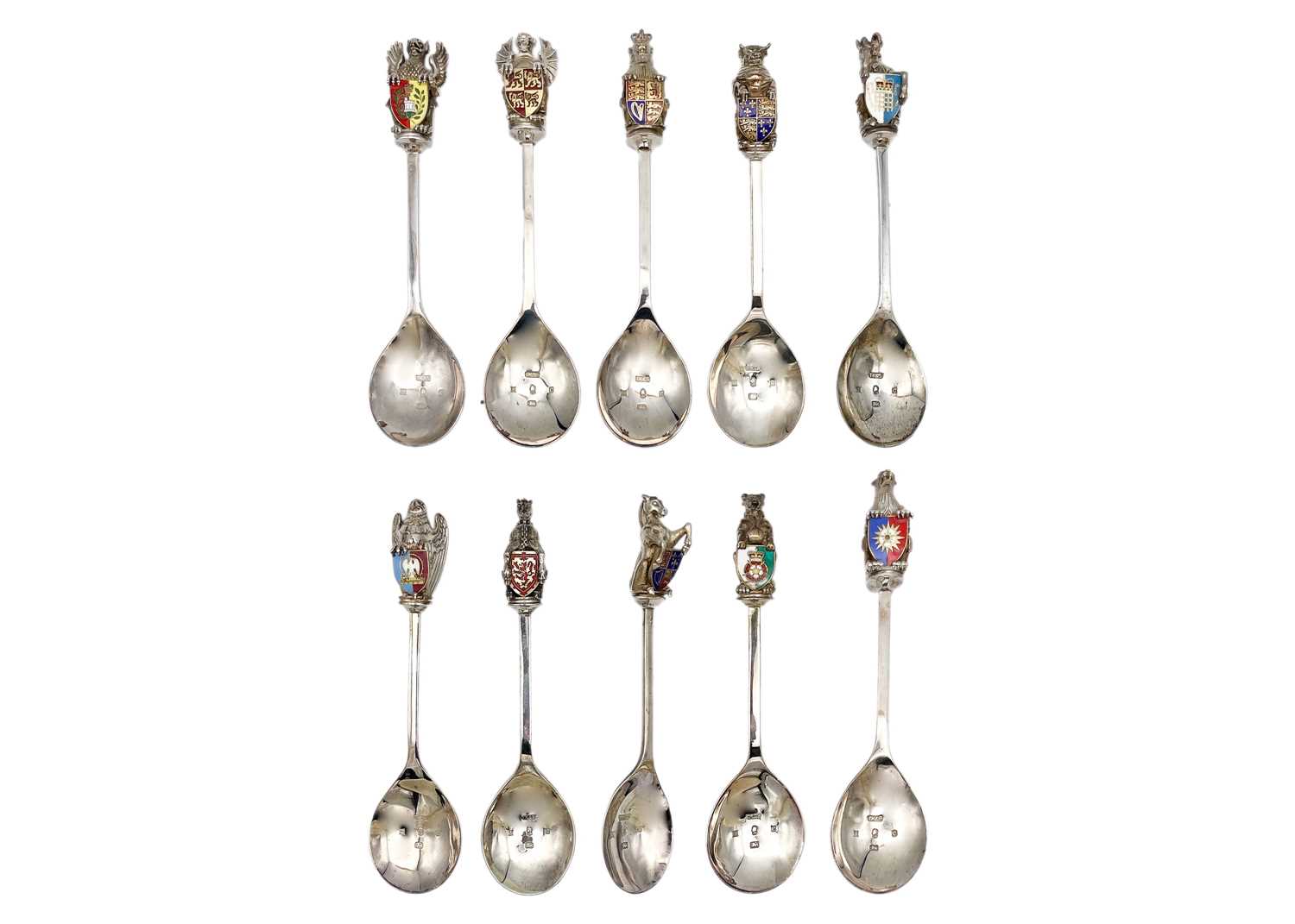 Lot 266 - The Queen's Beasts silver and enamel spoons collection by Toye, Kenning & Spencer.