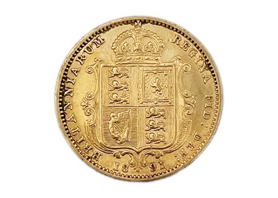 Lot 47 - A Victoria 1891 jubilee head half sovereign gold coin.