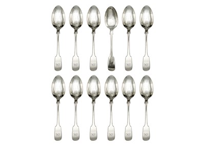 Lot 274 - A Victorian silver matched set of twelve fiddle pattern tablespoons.