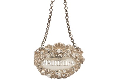 Lot 279 - A George IV silver 'Madeira' wine label by Rebecca Ames & Edward Bernard.