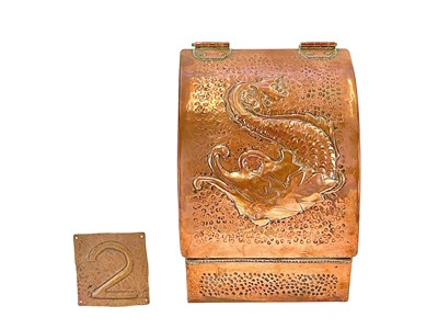 Lot 127 - An Arts and Crafts copper stationery box.