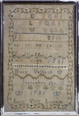 Lot 3008 - An 18th century needlework alphabet sampler...