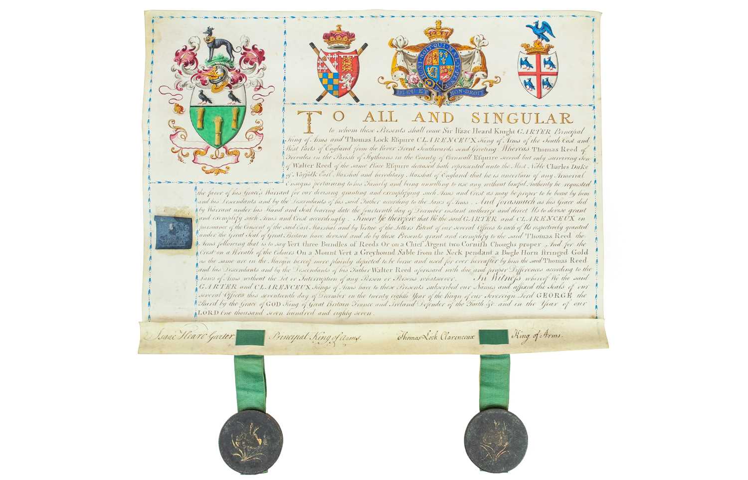 Lot 70 - Cornish interest; A George III sealed grant of Arms and a contemporary gilt seal.