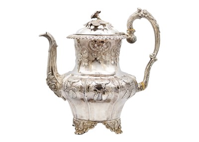 Lot 225 - A good William IV silver Rococo-style hot water pot by J E Terrey & Co.