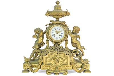 Lot 376 - A French ormolu clock garniture.