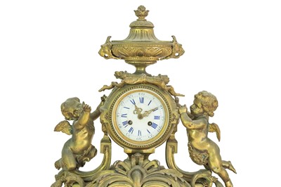 Lot 376 - A French ormolu clock garniture.