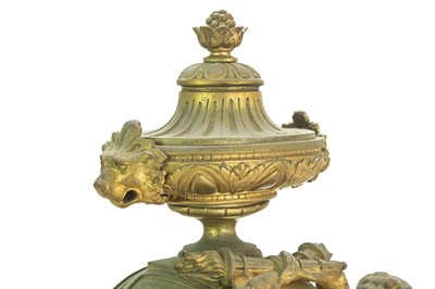 Lot 376 - A French ormolu clock garniture.