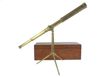 Lot 153 - A brass three-draw telescope and stand.