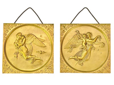 Lot 78 - A pair of gilt lead square plaques.