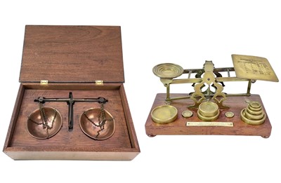 Lot 41 - A set Victorian of S. Mordan & Co brass and walnut postal scales.