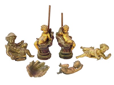 Lot 68 - A pair of gilt metal cherub lamp bases.