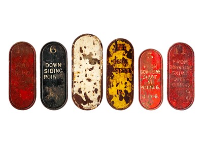 Lot 282A - Southern Railway - A collection of six painted cast iron signal lever plates.