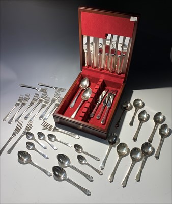 Lot 2031 - A modern silver canteen comprising six soup...