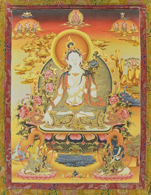 Lot 551 - A Tibetan Thangka depicting White Tara.