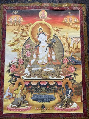 Lot 551 - A Tibetan Thangka depicting White Tara.