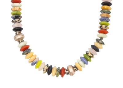 Lot 167 - A contemporary necklace by Jan Allison of St Ives, strung with semi-precious stone beads.