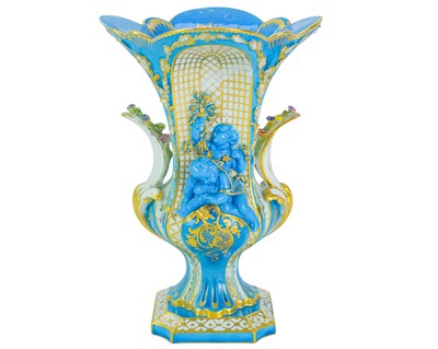 Lot 192 - A Sevres ornate bleu celeste vase.