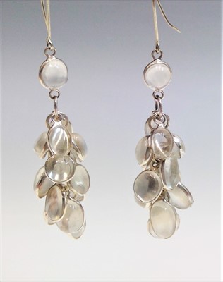 Lot 2565 - A pair of moonstone earrings.